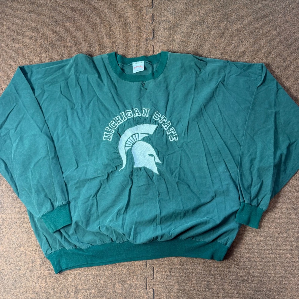 Vintage Nutmeg Mills Michigan State Spartans Sweatshirt Green Made in USA OSFA